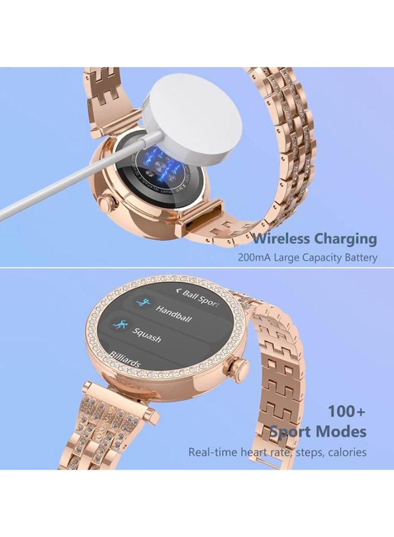 Gtab GT10 1.2 Inch AMOLED Display Diamond Edition Ladies Smart Watch With Bracelet 2 Pair Straps and Wireless Charger Gold