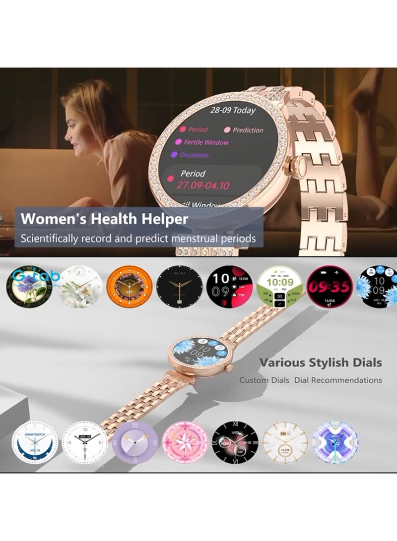Gtab GT10 1.2 Inch AMOLED Display Diamond Edition Ladies Smart Watch With Bracelet 2 Pair Straps and Wireless Charger Gold