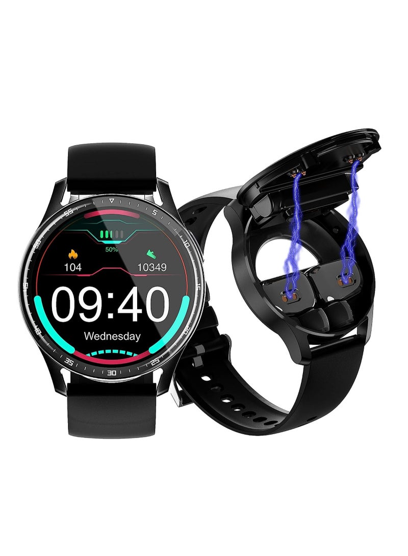 Smart Watch with Earbuds, 2 in-1 Smart Watch for iPhone Compatible, Blood Pressure Watch Pro for Men, IP X7 Waterproof Fitness Tracker MP3, Voice Recorder, Heart Rate Sleep Monitor, Long Time Standby