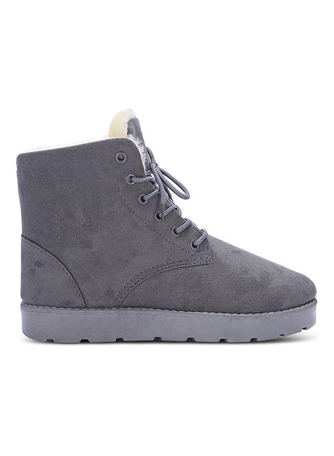 Lace-Up Ankle Length Snow Boots Grey