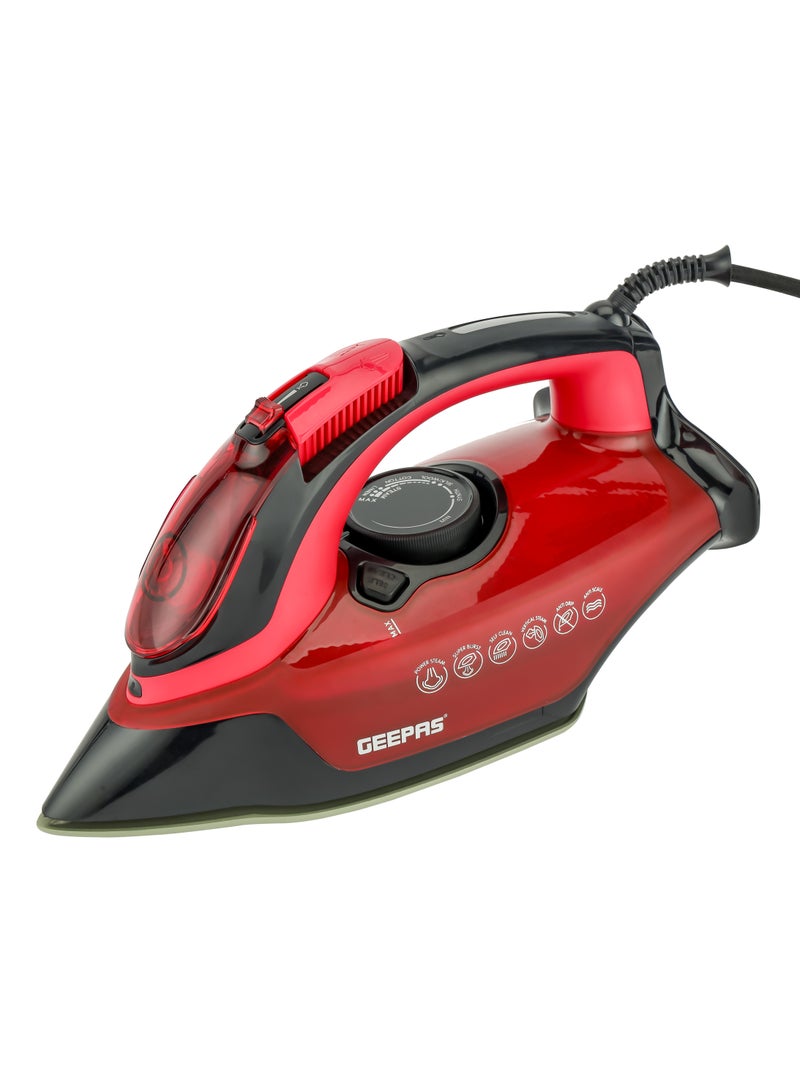 Ceramic Steam Iron/ Dry Ironing Box with Ceramic-Coated Soleplate and Anti-Calc, Anti-Drip Function/ Comfortable Handle and Handy Design with Multiple Functions/ 350 ml Water Tank 350 ml 3100 W GSI24026 Red & black