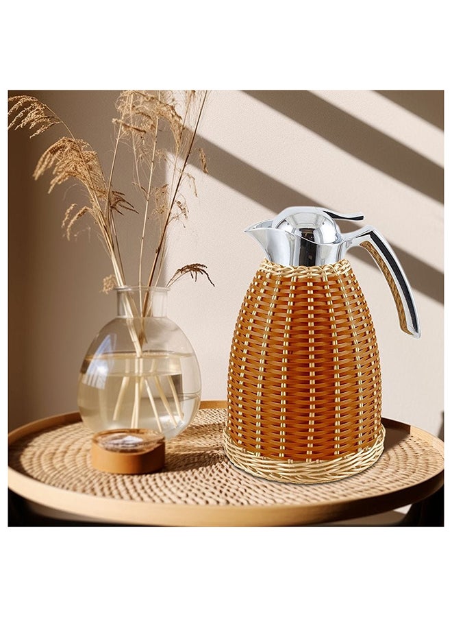 Weaving Rattan Design Stainless Steel Vacuum Flask Pink Glass Orange Beige 1.5 L L 18 x W 17.5 x H 28 Cm