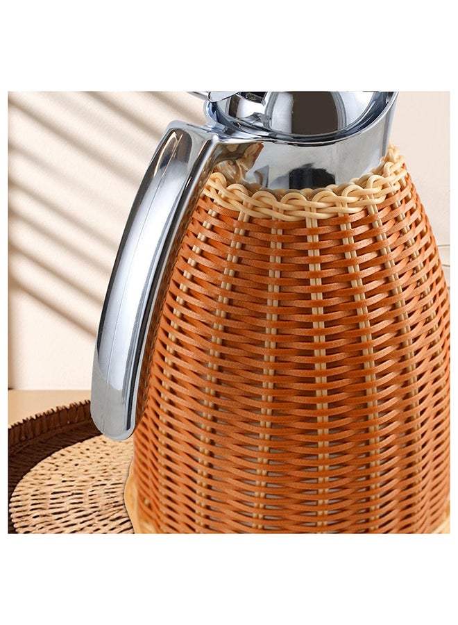 Weaving Rattan Design Stainless Steel Vacuum Flask Pink Glass Orange Beige 1.5 L L 18 x W 17.5 x H 28 Cm