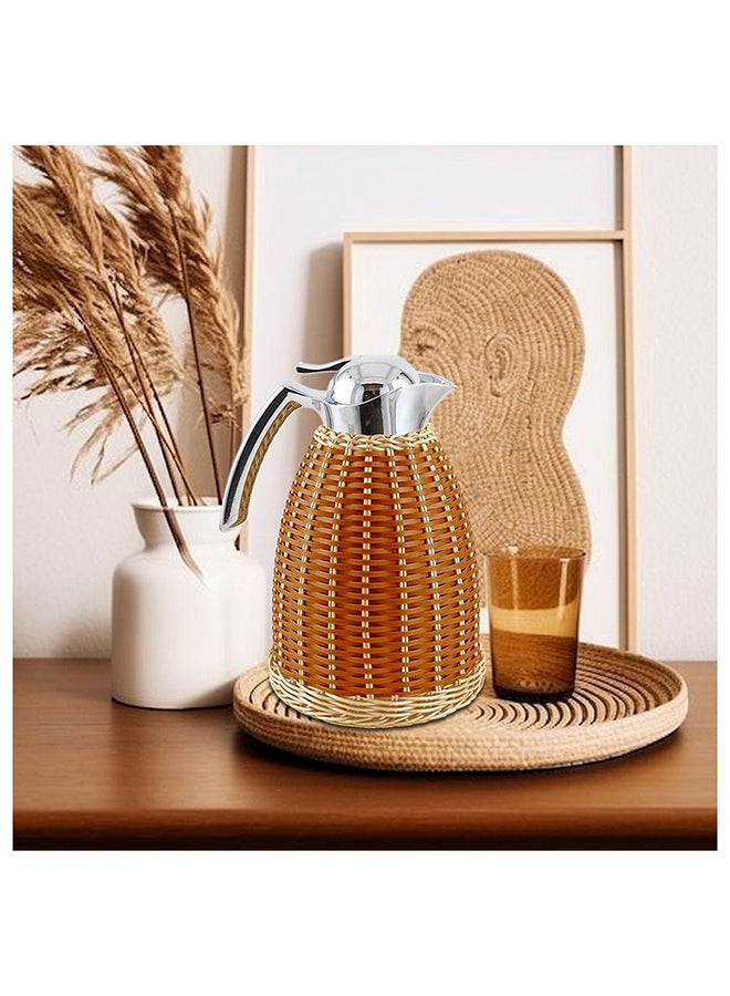 Weaving Rattan Design Stainless Steel Vacuum Flask Pink Glass Orange Beige 1.5 L L 18 x W 17.5 x H 28 Cm