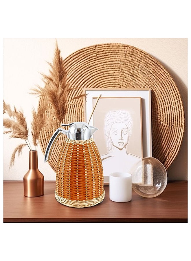 Weaving Rattan Design Stainless Steel Vacuum Flask Pink Glass Orange Beige 1.5 L L 18 x W 17.5 x H 28 Cm