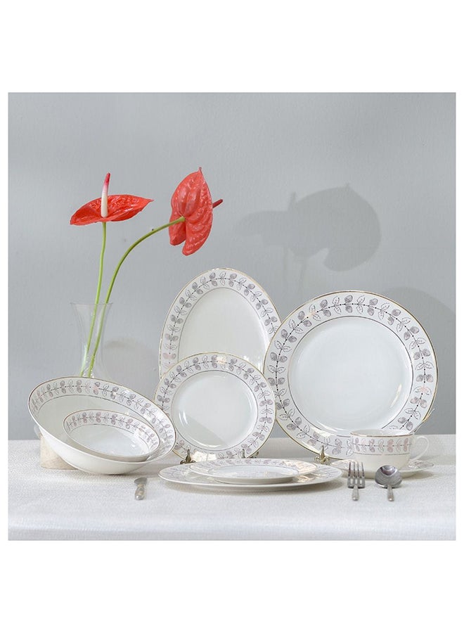 Gibral 32 Piece New Bone China Dinner Set Includes Dinner Plate Soup Plate Bowls Cups Saucers For Kitchen And Dining Room Serve 6 37.5X27.5X28.5 Cm Gold