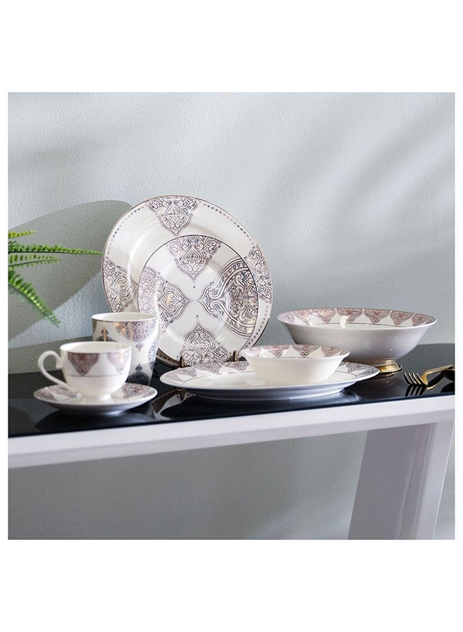 Oasis 32 Piece New Bone China Dinner Set Includes Dinner Plate Soup Plate Bowls Cups Saucers For Kitchen And Dining Room Serve 6 Gold
