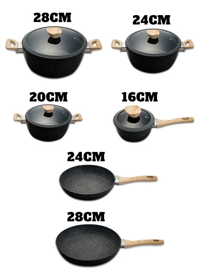 10 Pieces Non-stick Coating Cookware Set - Aluminum Alloy Material - Pot and Pan - Casserole, Stockpot, Deep Frying Pan - Kitchen Cooking Kit Black