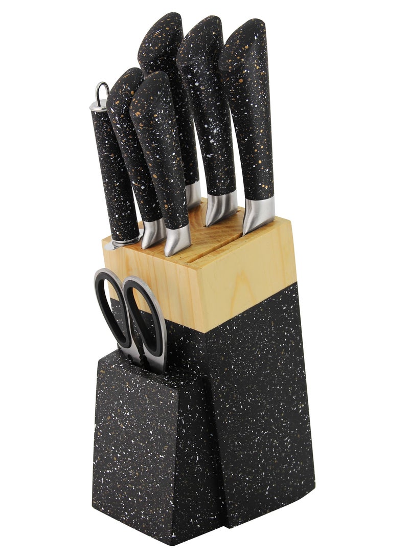8 Pieces Knife Set Stainless Steel Blades, Wooden Blocks, Ergonomic Handles, Sleek Storage Rack, Non Stick Kitchen Knives