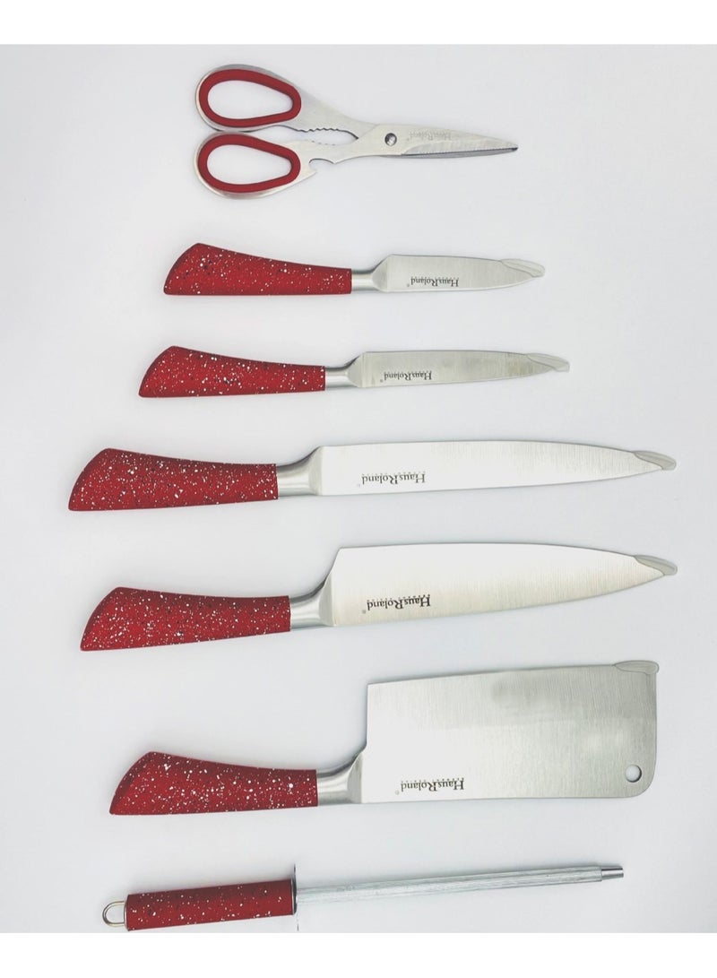 8 Pieces Kitchen Knife Set, Stainless Steel Blades, Wooden Blocks, Ergonomic Handles, Sleek Storage Rack, Non Stick Kitchen Knives, Heat Resistant, Food Grade