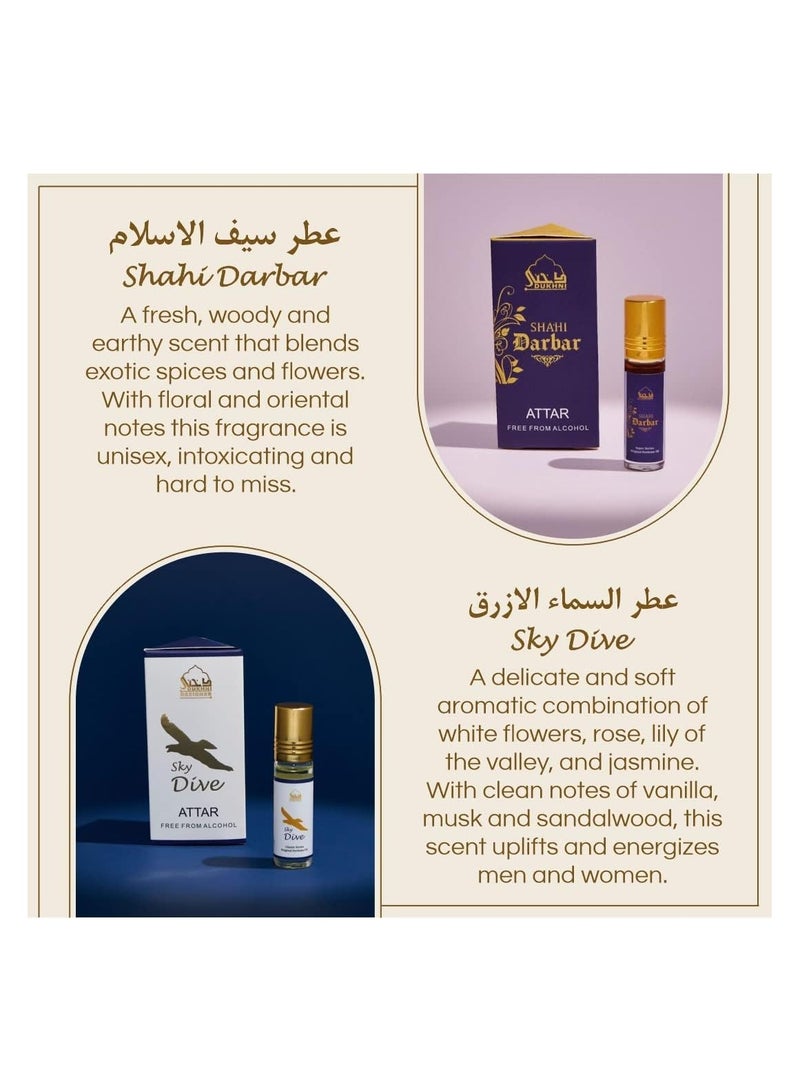 Attar Oil Set - Open Sky, Attar Ful, SkyDive, Shahi Darbar, Oud Al Qamar, Oud Al Raghbah - 6ml each