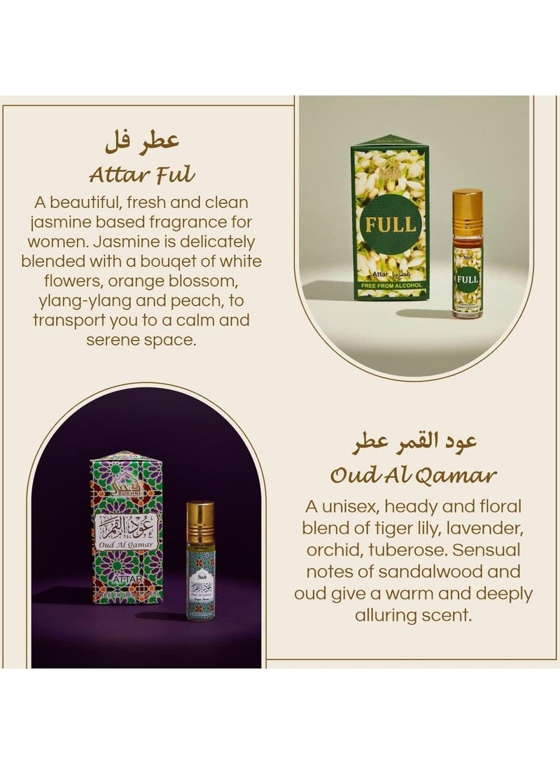 Attar Oil Set - Open Sky, Attar Ful, SkyDive, Shahi Darbar, Oud Al Qamar, Oud Al Raghbah - 6ml each