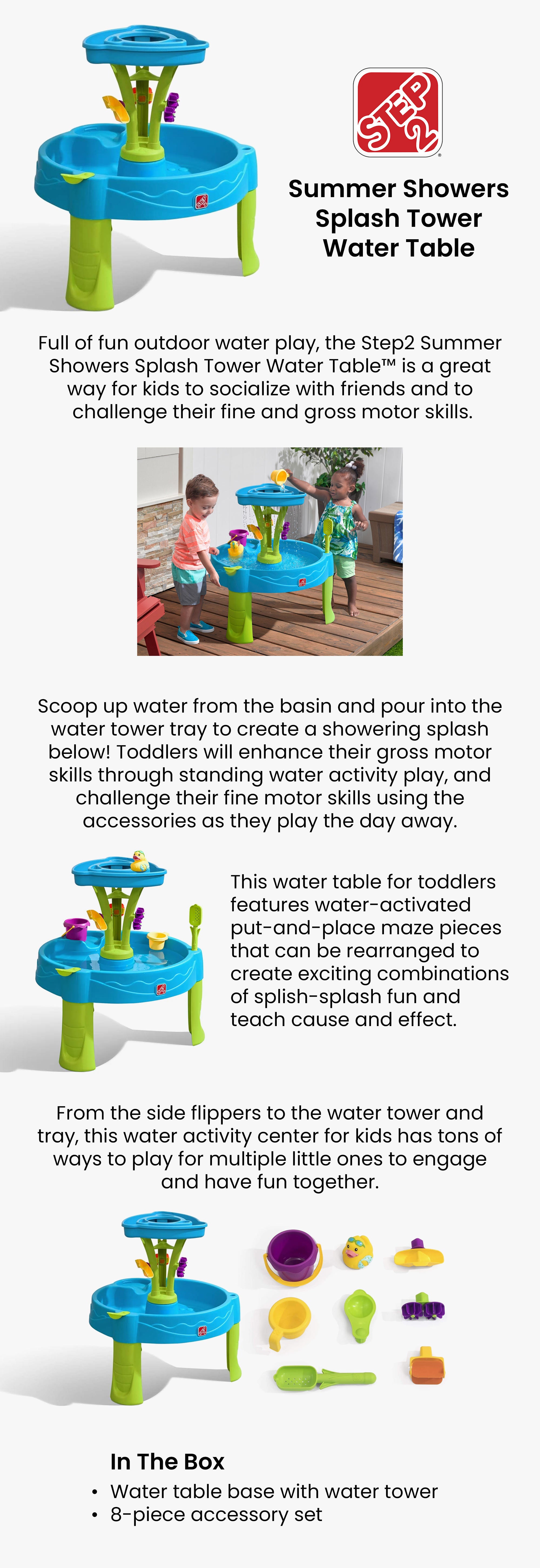 Summer Showers Splash Tower Water Table With Accessory 26x26x22.5inch