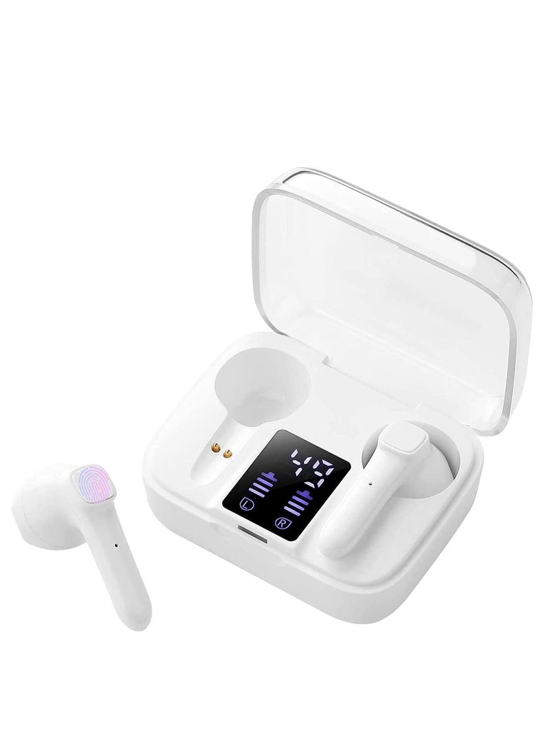 Wireless Earbuds Bluetooth Headphones Stereo Sound Bluetooth 5.0 Headset, Built-in Mic 20H Playtime Wireless Charging Case Power Display, Wireless Earbuds for iPhone Android White