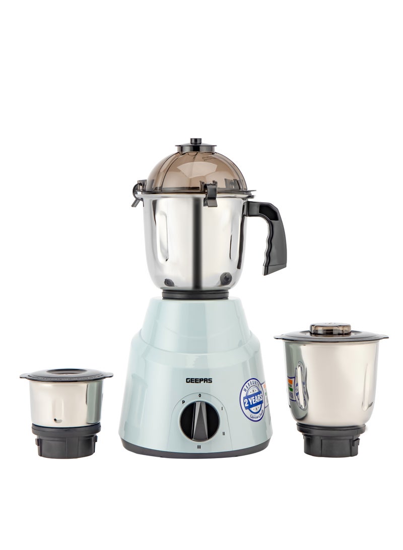 3 In 1 Mixer Grinder, Powerful Copper Motor Double Ball Bearing, 3 Speed Setting With Incher, Motor Overheat Protection Resettable Fuse, Tetra Flow Technology For Fast Grinding 3 L 800 W GSB44100 White & Silver