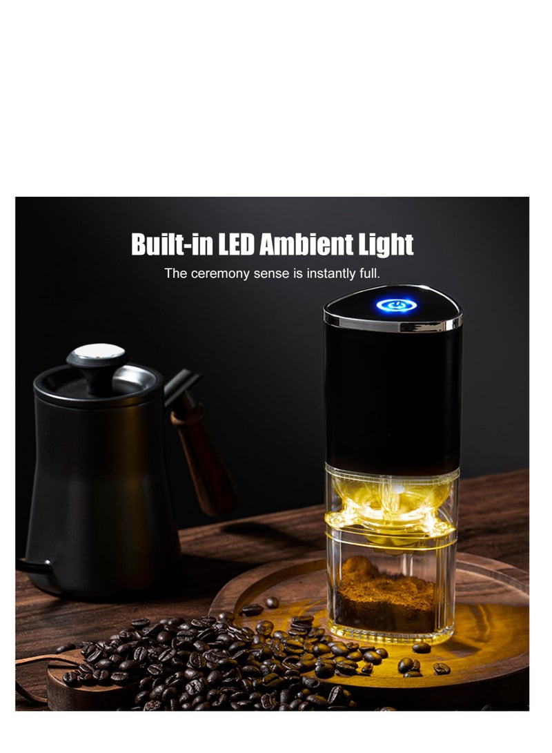 Electric Coffee Grinder Portable Mini Burr Coffee Bean Grinders with Adjustable Grind Size USB Rechargeable Simple Push Button Operation for Home Office or Travel 30g 155ML