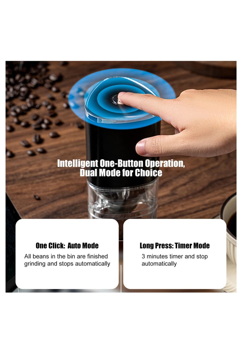 Electric Coffee Grinder Portable Mini Burr Coffee Bean Grinders with Adjustable Grind Size USB Rechargeable Simple Push Button Operation for Home Office or Travel 30g 155ML