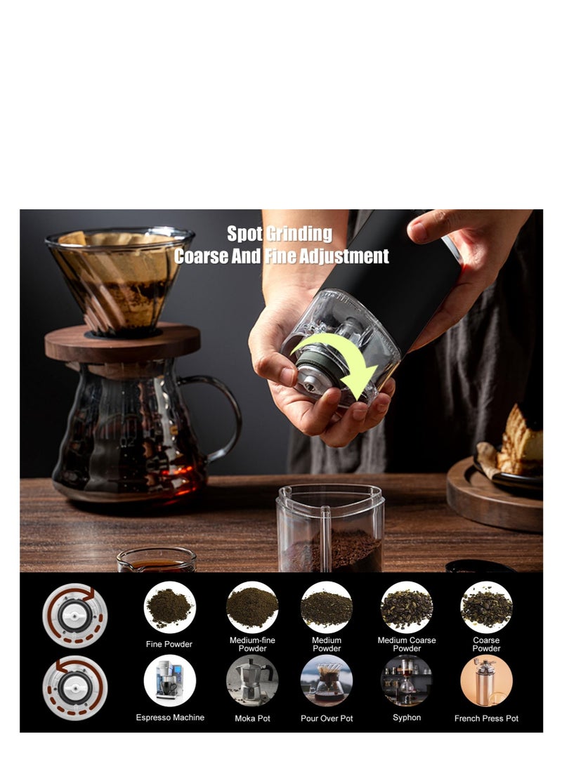 Electric Coffee Grinder Portable Mini Burr Coffee Bean Grinders with Adjustable Grind Size USB Rechargeable Simple Push Button Operation for Home Office or Travel 30g 155ML