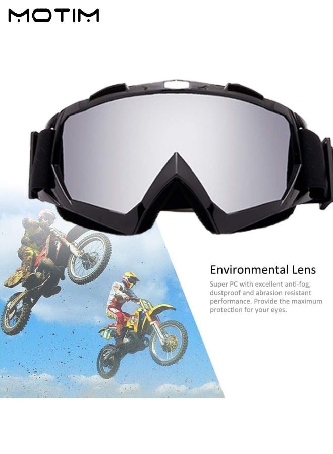 1 Pcs Motorcycle Goggles Dirt Bike ATV Motocross Anti-UV Adjustable Riding Offroad Protective Tactical Military Glasses And 1 Pair Touchscreen Motorcycle Full Finger Gloves for Men Women
