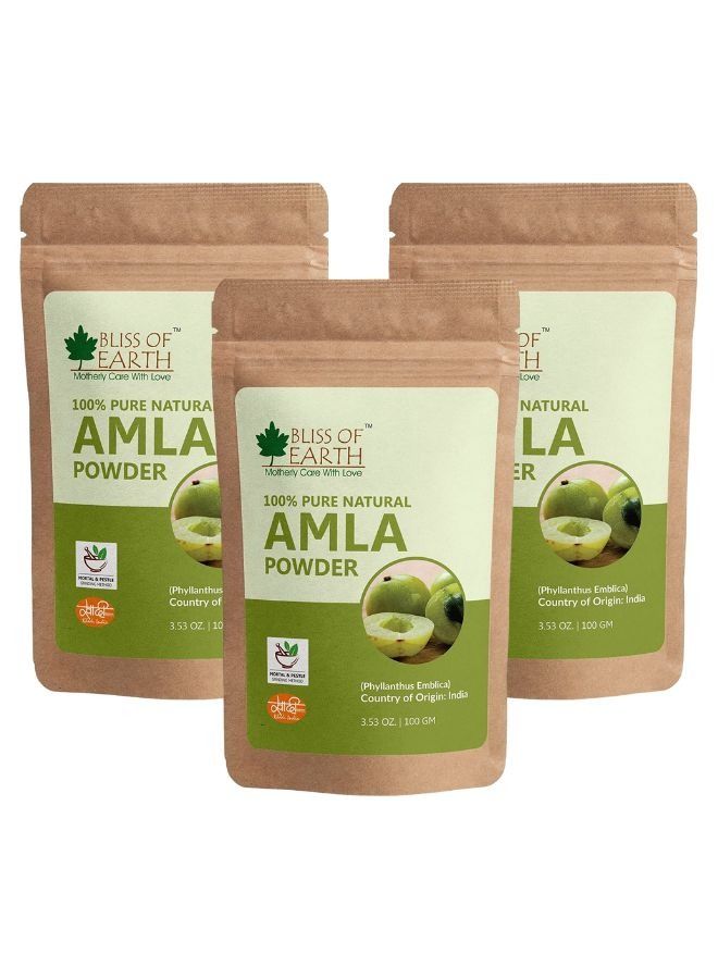100% Pure Natural AMLA Powder 100GM Indian Gooseberry Great For Hair Conditioning & Hair Coloring Mixture Natural Vitamin C & Antioxidants Pack of 3