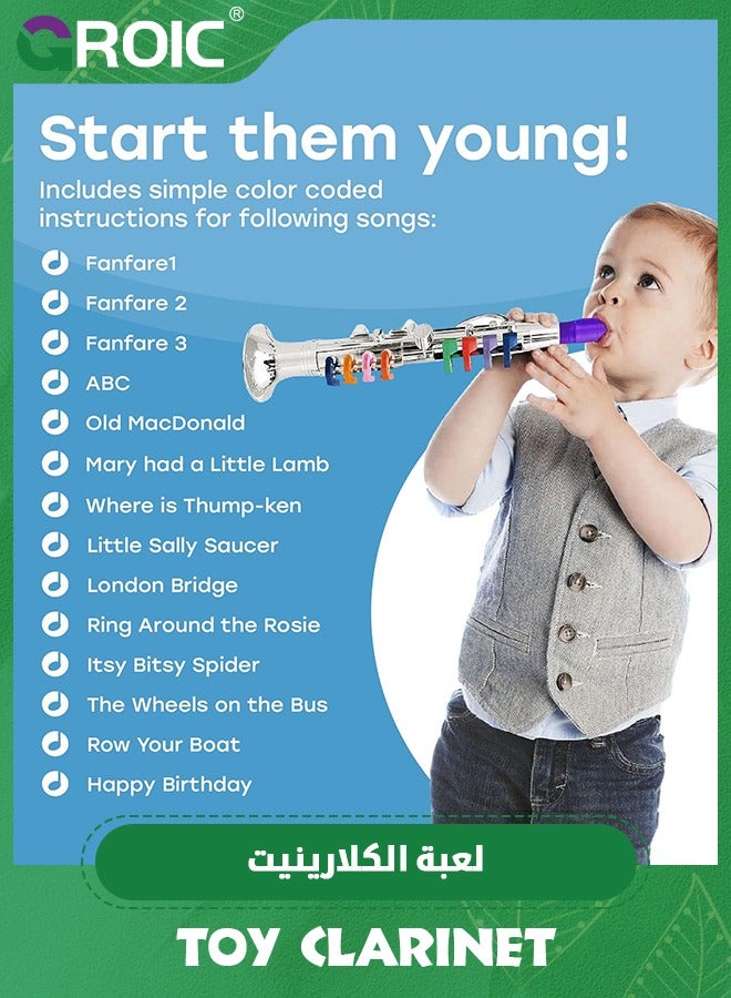 Toy Clarinet for Kids, Wind and Brass Musical Instruments for Toddlers, Toy Kids Clarinet with 8 Colored Coded Keys Teaching Songs