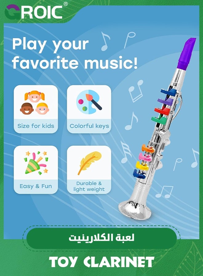 Toy Clarinet for Kids, Wind and Brass Musical Instruments for Toddlers, Toy Kids Clarinet with 8 Colored Coded Keys Teaching Songs