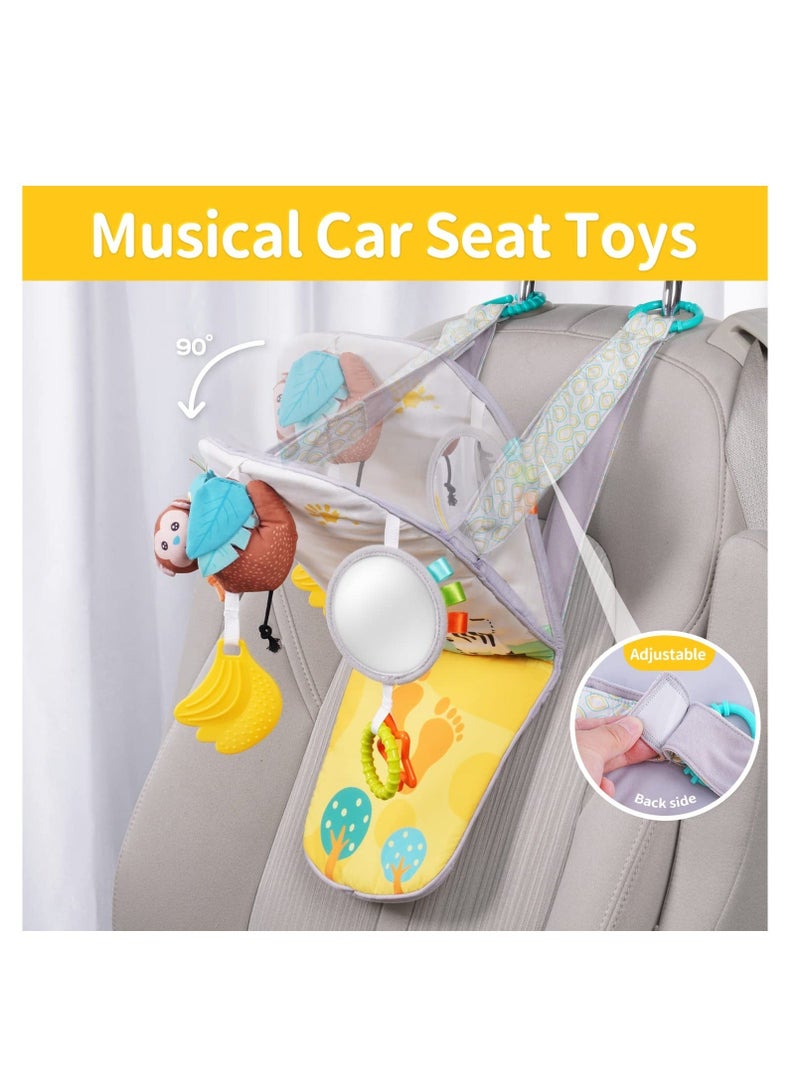 Infant Car Seat Toy, Baby Activity Center, Adjustable Travel Rear Facing Toys, Developmental Toys for Babies Carseat, with Teethers, Music, Squeaker, 6 to 12 Months