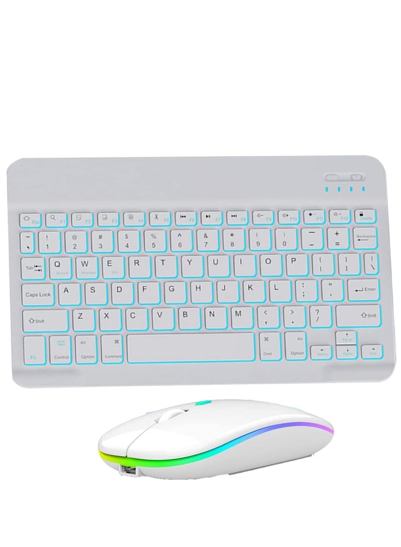 Slim Bluetooth Keyboard and Mouse Combo for iPad Rechargeable Wireless Keyboard & Mouse with 7-Color Backlit Compatible with iPad 9th/8th Gen iPad Pro/Air/Mini iPhone14/13/12 Pro