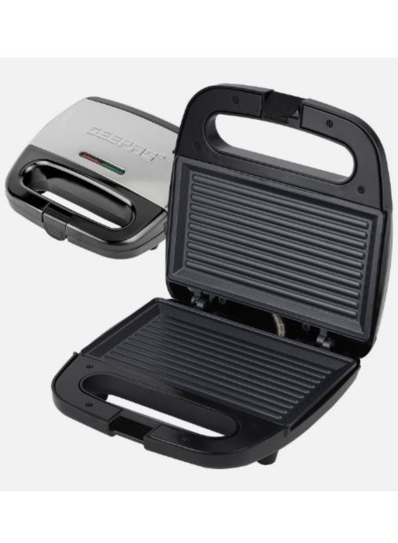 Portable Powerful 2 Slice Grill Maker With Non-Stick Coated Plates Safety Locks, Stainless Steel, Cool Touch Handle 750 W GGM6001 Black/Grey