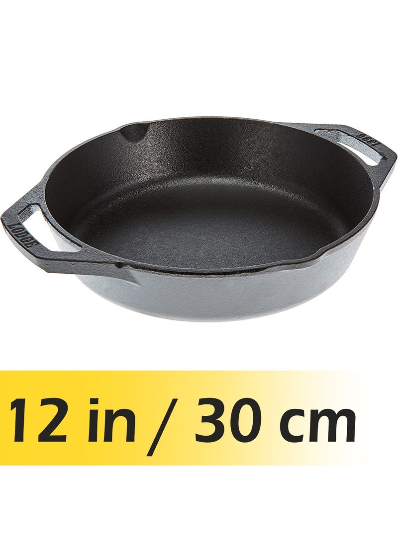 Pre-Seasoned Cast Iron Grill Skillet Pan 12 in. 30cm With Dual Handle Suitable for the campfire, Stove Top and Oven