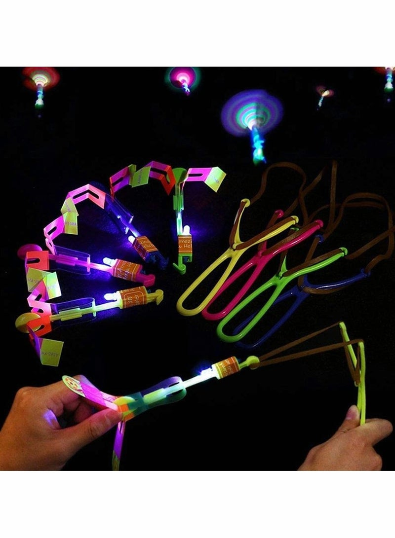 Helicopter Flying Toy Rocket Slingshot Toy with LED Lights Glow in The Dark Fun Party Supplies for Birthday Gifts Outdoor Game for Children Kids Educational Toys for Children (10pcs)