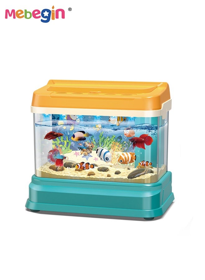 Aquarium Fishing Toy with Water Circulation System, Light and Music, Fish Tank Building Set with 1 Bottle of Fish Feed, 2 Two Moving Fish, 2 Fishing Poles and Other Accessaries, Fun to Play with Friends and Family