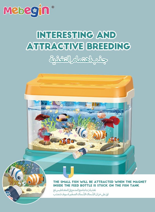 Aquarium Fishing Toy with Water Circulation System, Light and Music, Fish Tank Building Set with 1 Bottle of Fish Feed, 2 Two Moving Fish, 2 Fishing Poles and Other Accessaries, Fun to Play with Friends and Family