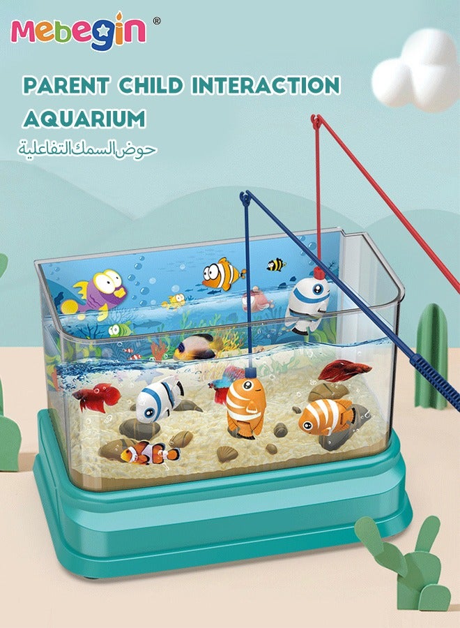 Aquarium Fishing Toy with Water Circulation System, Light and Music, Fish Tank Building Set with 1 Bottle of Fish Feed, 2 Two Moving Fish, 2 Fishing Poles and Other Accessaries, Fun to Play with Friends and Family