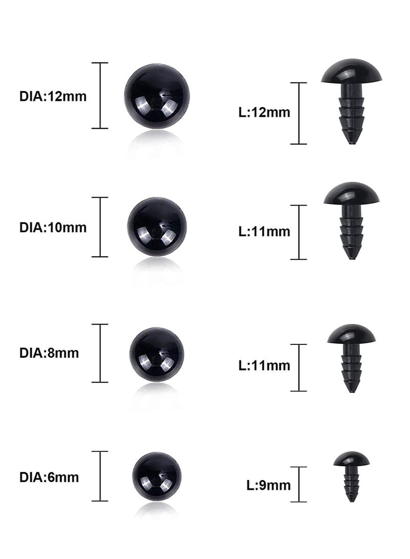 500 Pieces Plastic Eyes Black Crafts Safety Eyes Stuffed Toys Snap Animal Scrapbooking Puppet Dolls DIY Accessories with Washers for Crochet Animal Crafts Doll Making Bulk 4 Sizes