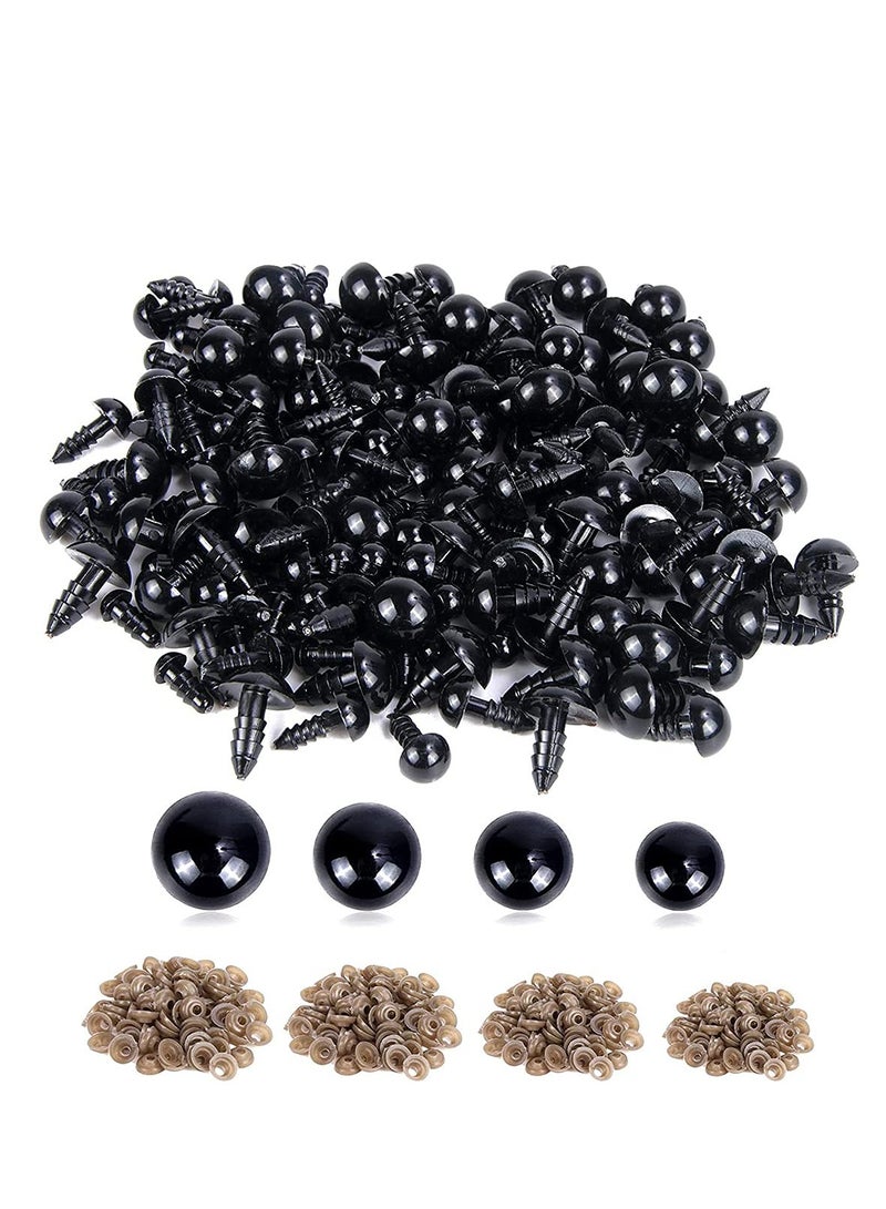 500 Pieces Plastic Eyes Black Crafts Safety Eyes Stuffed Toys Snap Animal Scrapbooking Puppet Dolls DIY Accessories with Washers for Crochet Animal Crafts Doll Making Bulk 4 Sizes
