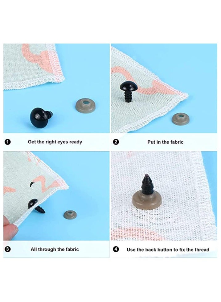 500 Pieces Plastic Eyes Black Crafts Safety Eyes Stuffed Toys Snap Animal Scrapbooking Puppet Dolls DIY Accessories with Washers for Crochet Animal Crafts Doll Making Bulk 4 Sizes