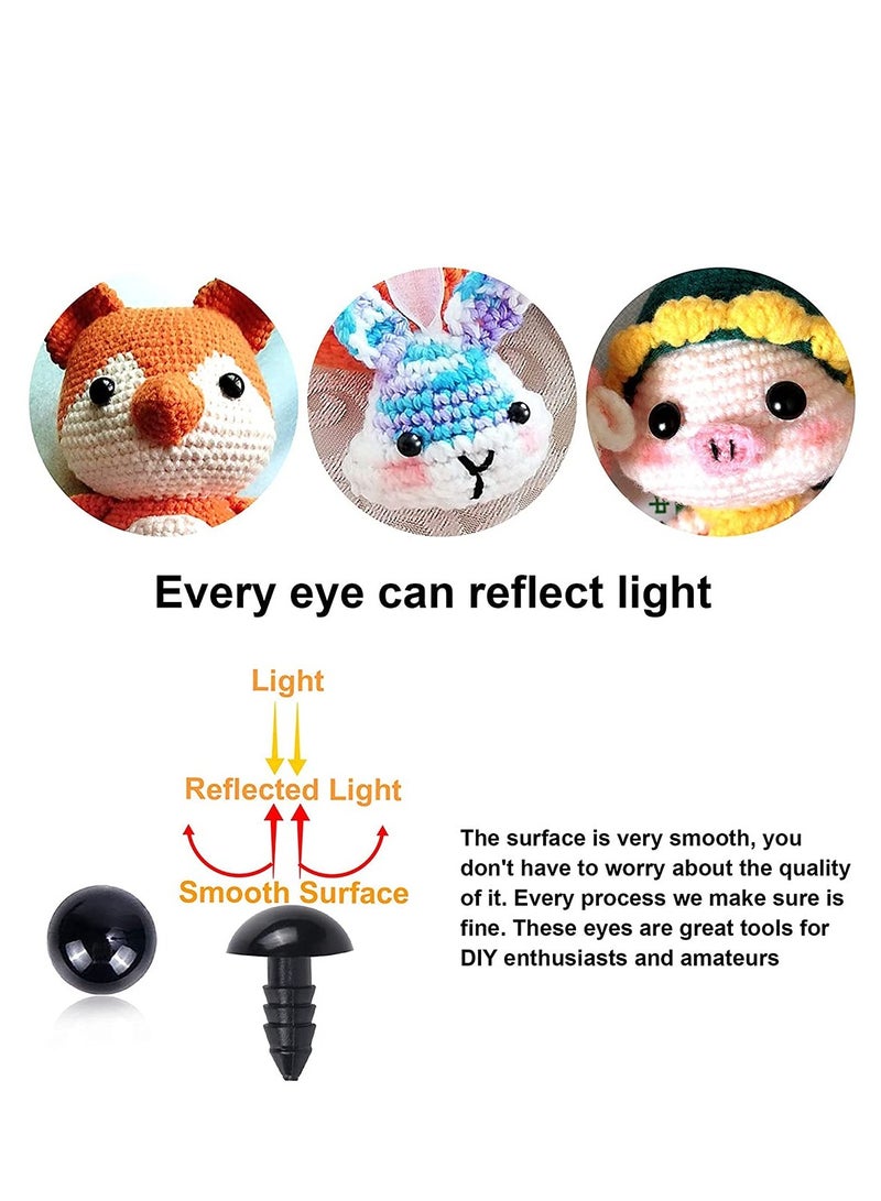500 Pieces Plastic Eyes Black Crafts Safety Eyes Stuffed Toys Snap Animal Scrapbooking Puppet Dolls DIY Accessories with Washers for Crochet Animal Crafts Doll Making Bulk 4 Sizes