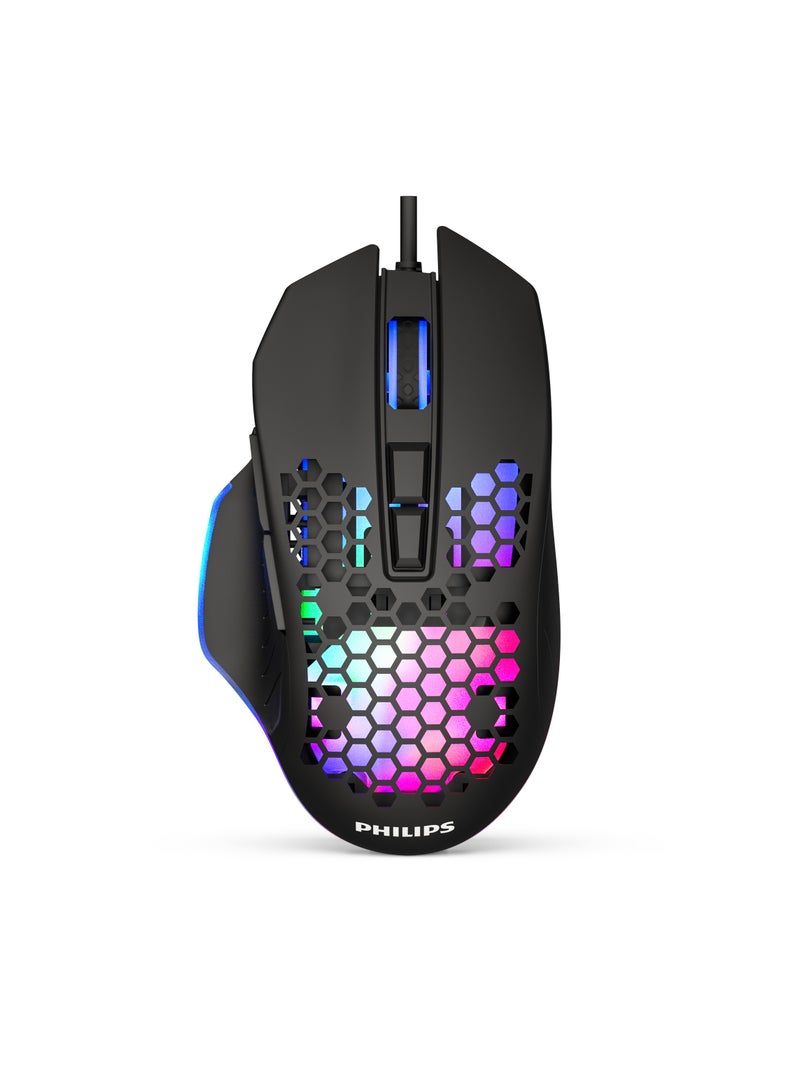 Wired USB Gaming Mouse, Rgb Lighting With Six Adjustable DPI For Desktop/Laptop, Black