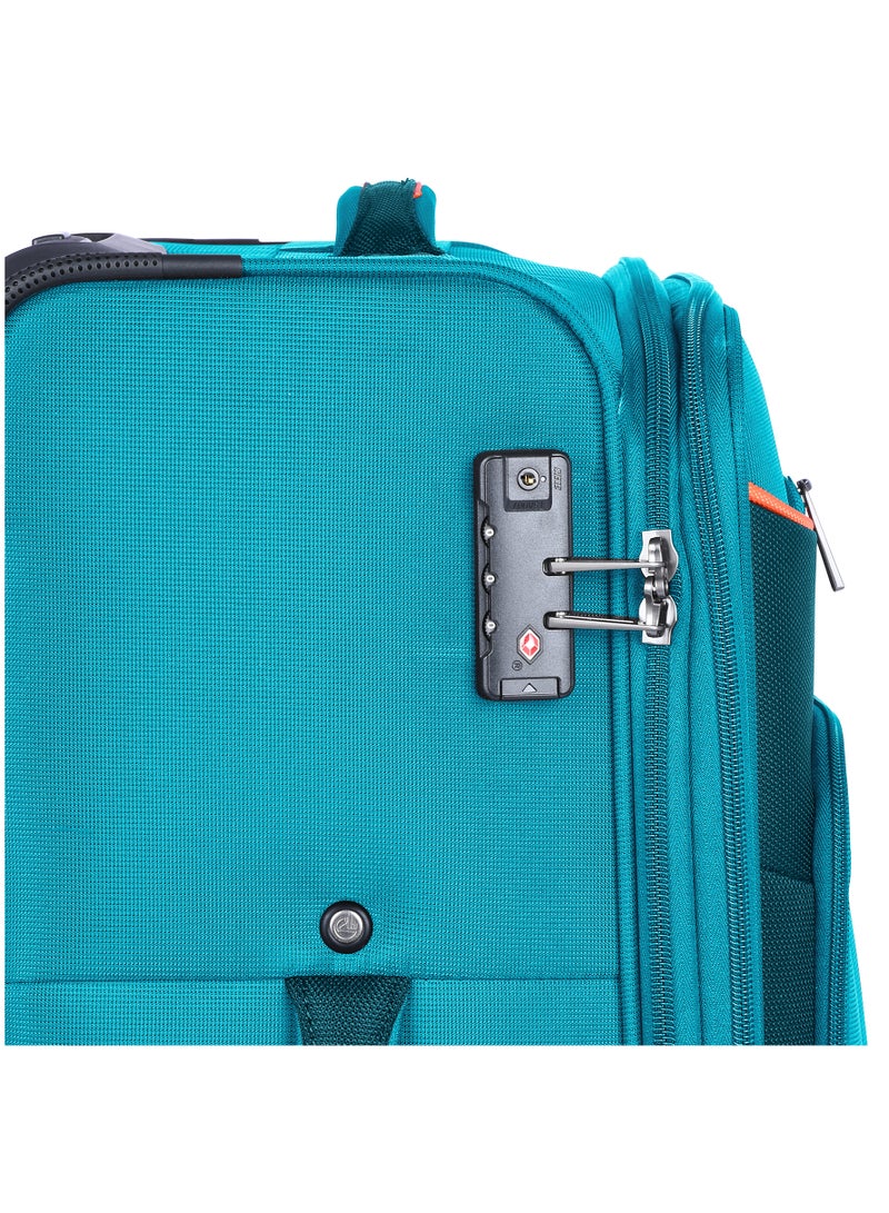 Unisex Soft Travel Bag Trolley Luggage Set of 3 Polyester Lightweight Expandable 4 Double Spinner Wheeled Suitcase with 3 Digit TSA lock E788 Green