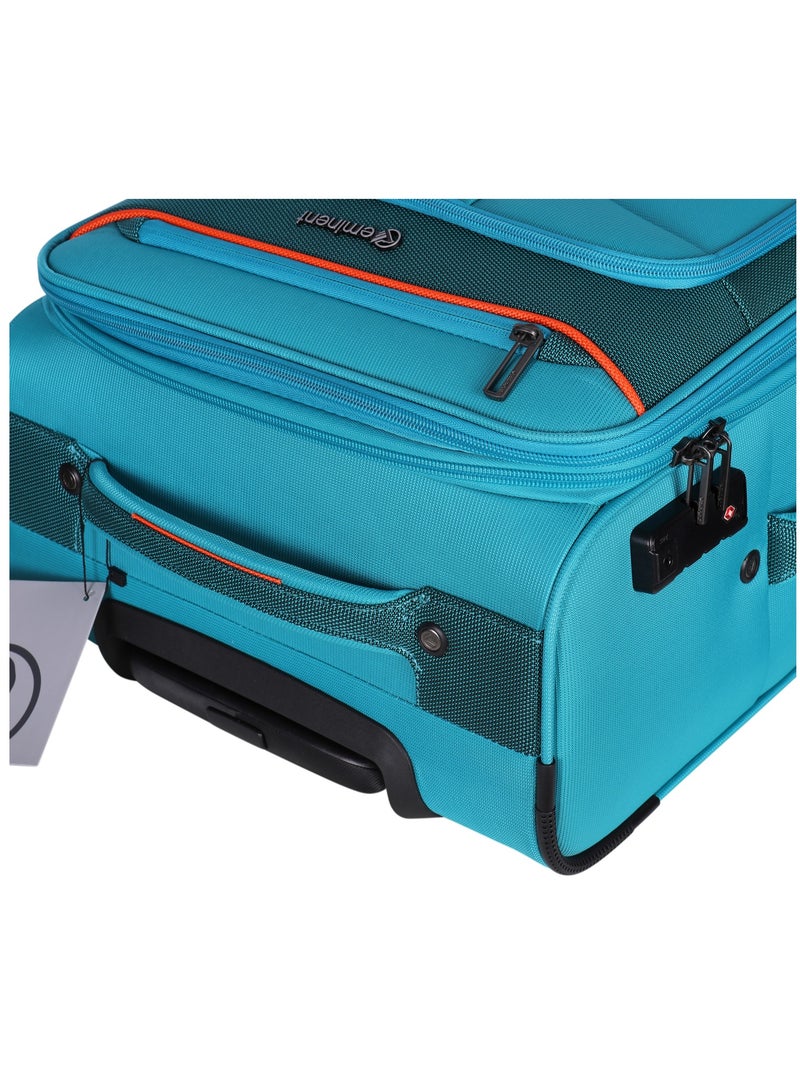 Unisex Soft Travel Bag Trolley Luggage Set of 3 Polyester Lightweight Expandable 4 Double Spinner Wheeled Suitcase with 3 Digit TSA lock E788 Green