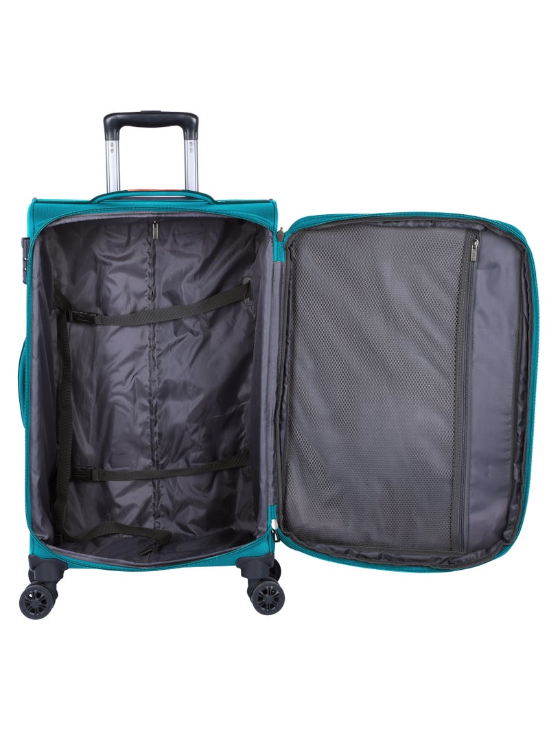 Unisex Soft Travel Bag Trolley Luggage Set of 3 Polyester Lightweight Expandable 4 Double Spinner Wheeled Suitcase with 3 Digit TSA lock E788 Green