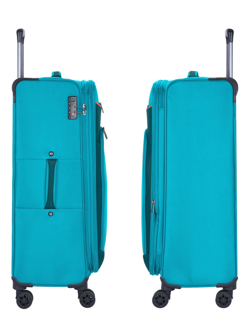 Unisex Soft Travel Bag Trolley Luggage Set of 3 Polyester Lightweight Expandable 4 Double Spinner Wheeled Suitcase with 3 Digit TSA lock E788 Green