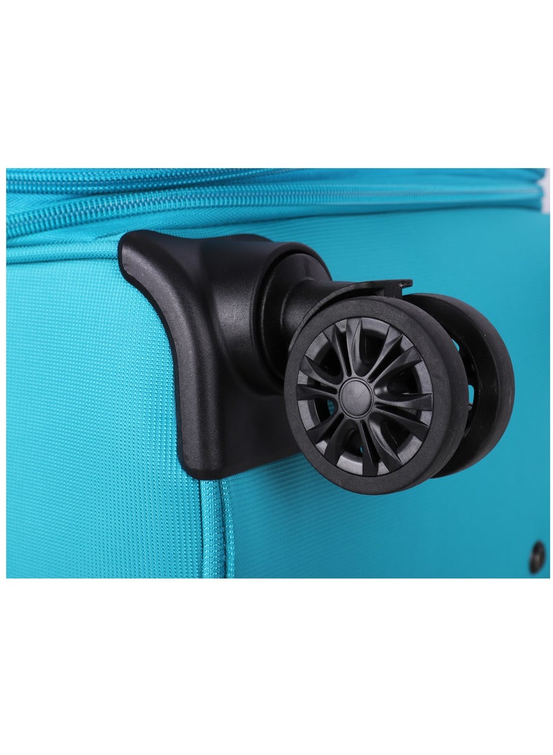 Unisex Soft Travel Bag Trolley Luggage Set of 3 Polyester Lightweight Expandable 4 Double Spinner Wheeled Suitcase with 3 Digit TSA lock E788 Green