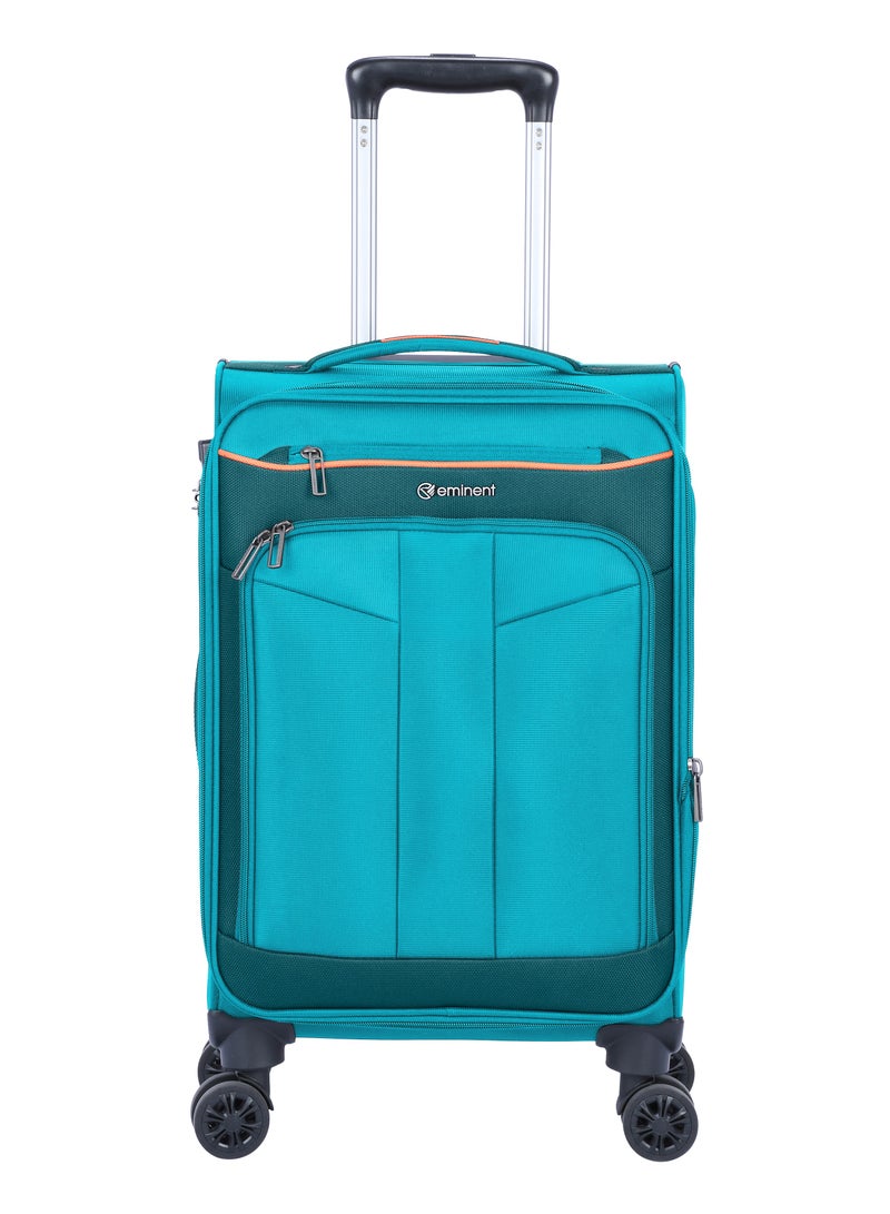 Unisex Soft Travel Bag Cabin Luggage Trolley Polyester Lightweight Expandable 4 Double Spinner Wheeled Suitcase with 3 Digit TSA lock E788 Green