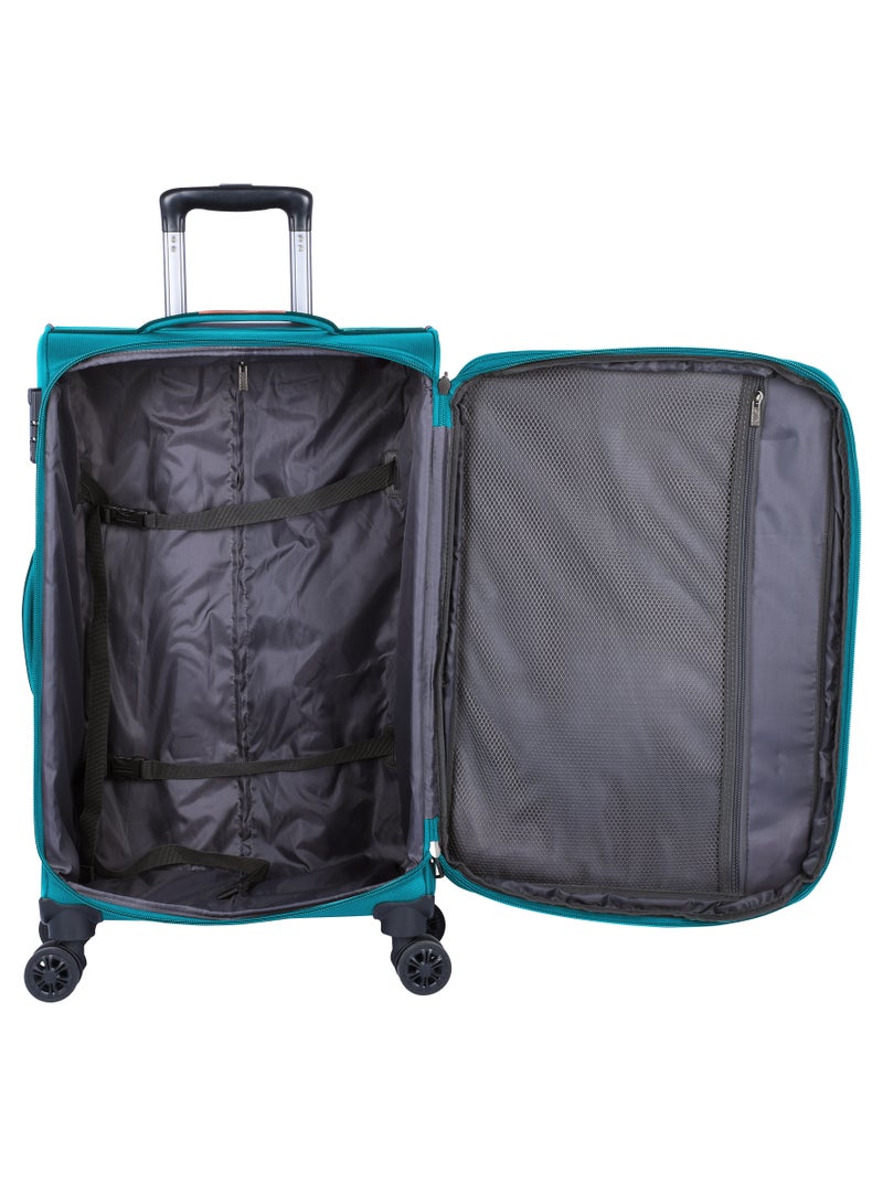 Unisex Soft Travel Bag Cabin Luggage Trolley Polyester Lightweight Expandable 4 Double Spinner Wheeled Suitcase with 3 Digit TSA lock E788 Green