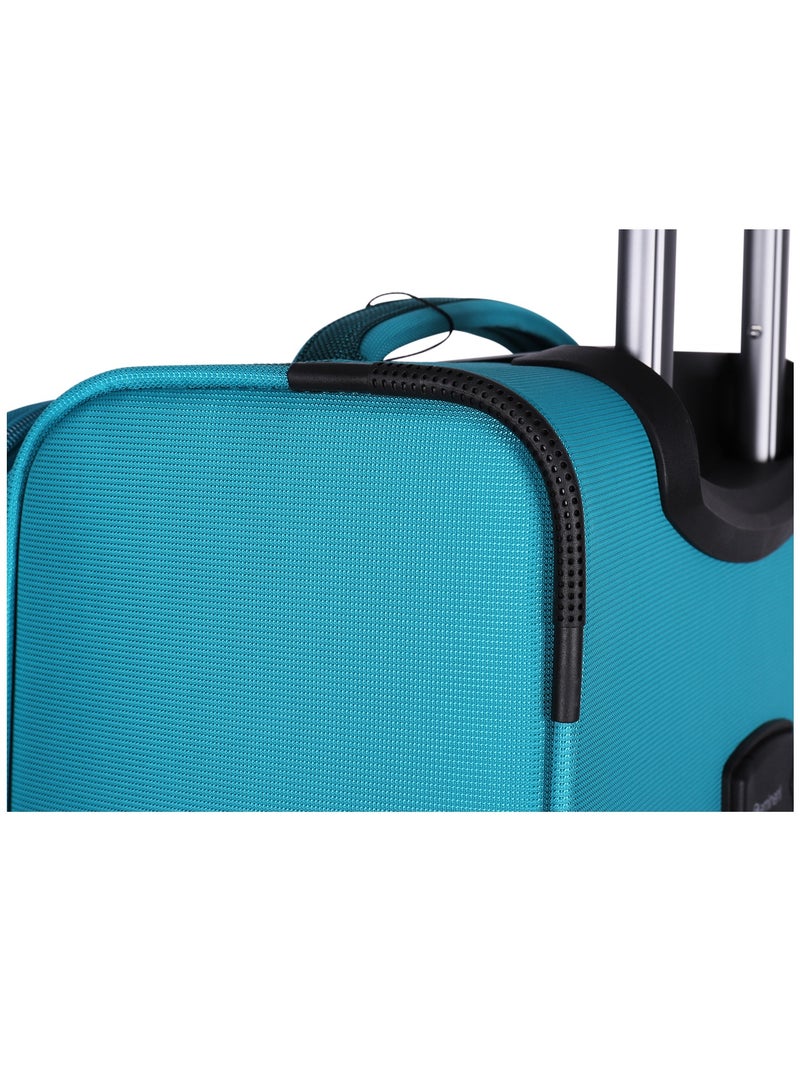 Unisex Soft Travel Bag Cabin Luggage Trolley Polyester Lightweight Expandable 4 Double Spinner Wheeled Suitcase with 3 Digit TSA lock E788 Green