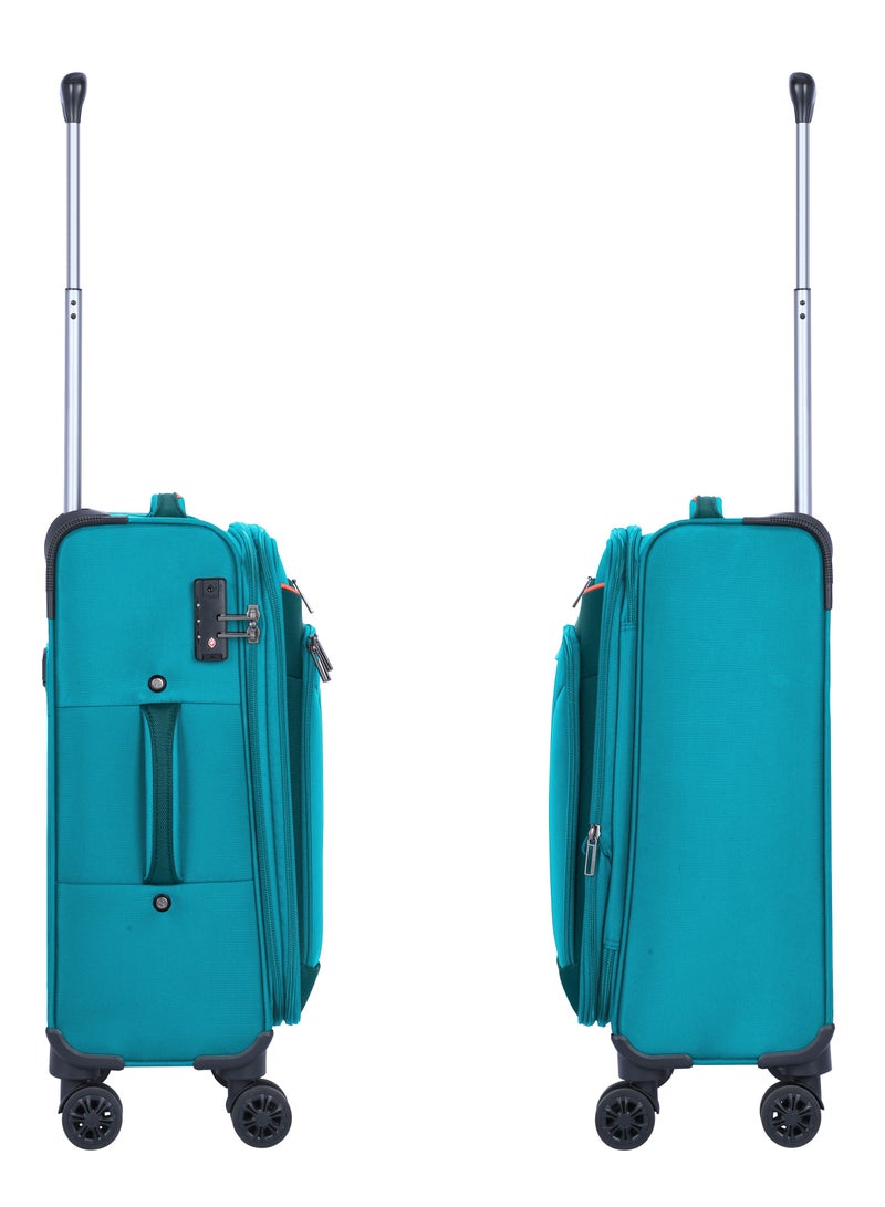 Unisex Soft Travel Bag Cabin Luggage Trolley Polyester Lightweight Expandable 4 Double Spinner Wheeled Suitcase with 3 Digit TSA lock E788 Green