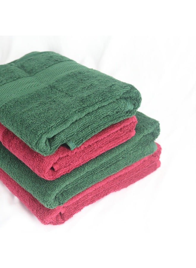 4 Piece Bathroom Towel Set NEW GENERATION 450 GSM 100% Cotton Terry 2 Bath Towel 70X140 cm & 2 Hand Towel 50x90 cm Red & Green Color Soft Feel Super Absorbent