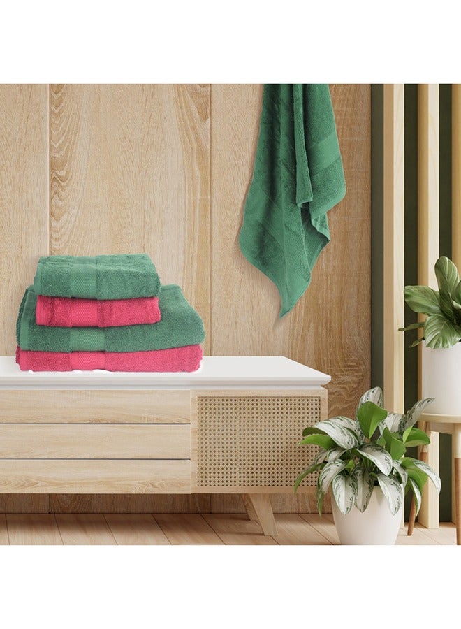 4 Piece Bathroom Towel Set NEW GENERATION 450 GSM 100% Cotton Terry 2 Bath Towel 70X140 cm & 2 Hand Towel 50x90 cm Red & Green Color Soft Feel Super Absorbent